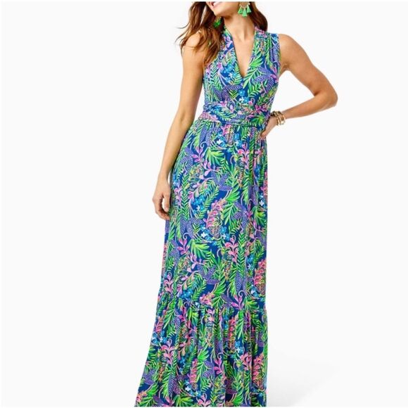 Lilly Pulitzer Pearce Maxi Dress Floral Tiger Size Medium - Picture 1 of 11